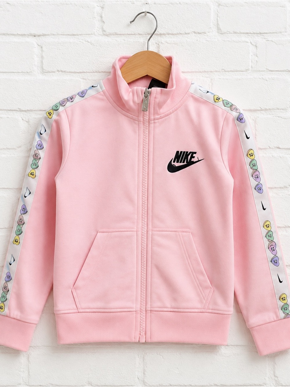 Nike Girls 2T Pink Dri-FIT Track Jacket Candy Heart Logo Zip Up Toddler